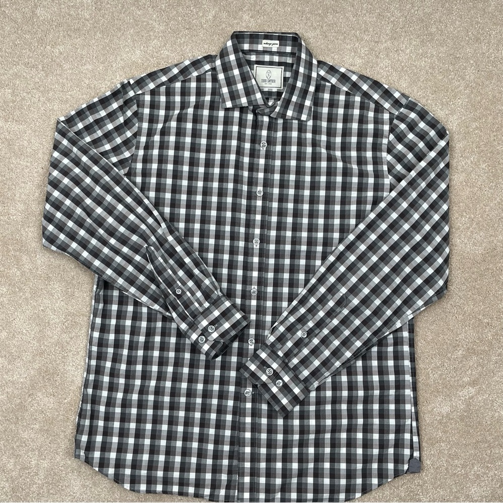 Todd Snyder Shirt Adult Neck 16.5 Gray & Tan Button Up Check Cotton Preppy Men